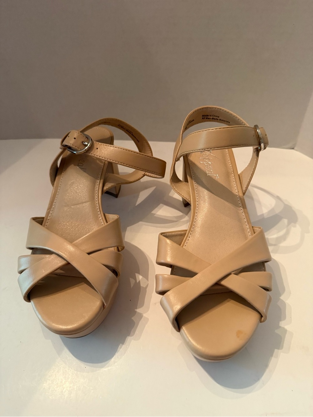 X Appeal Veronika Champagne Block Heel Platform Shoes Women’s 7 NEW